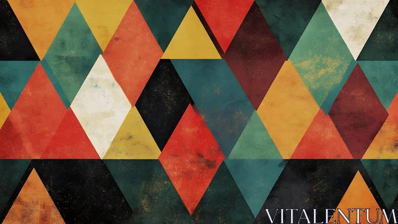 Geometric diamond and triangle pattern in muted colors.