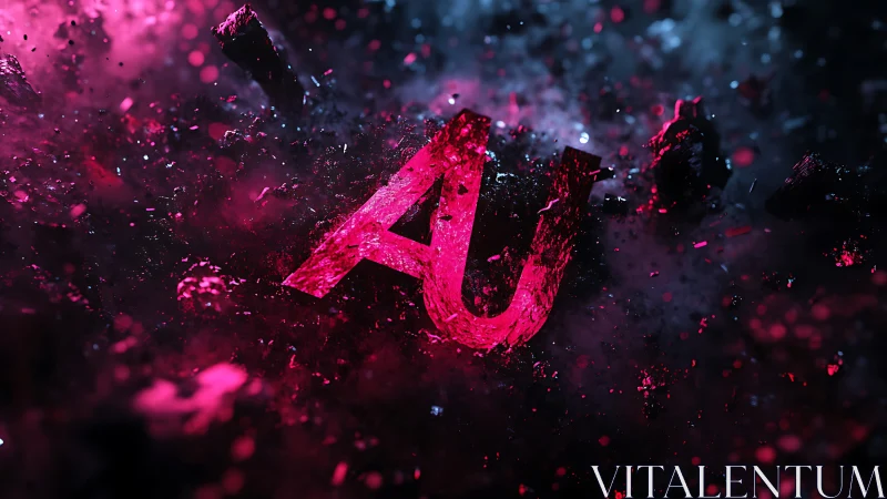 Neon particle explosion around shattered AU typography construct.