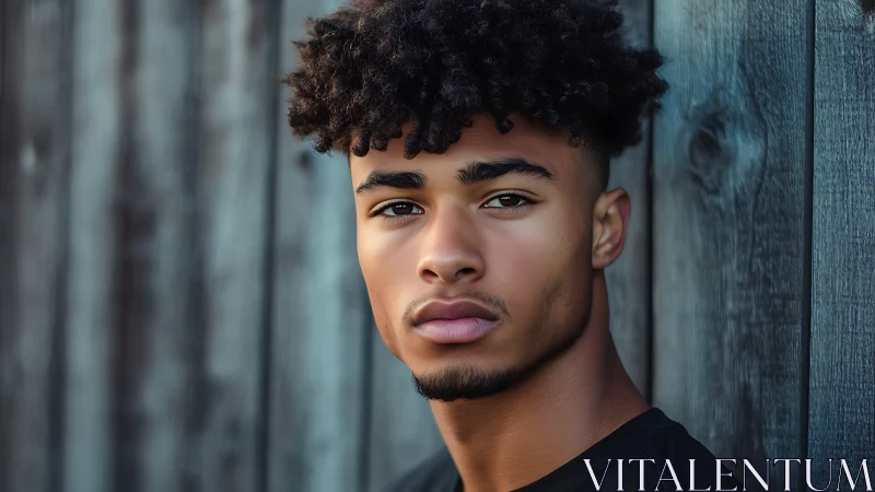 High-resolution portrait against weathered vertical wood panels.