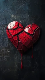 Fractured Red Heart on Dark Textured Surface