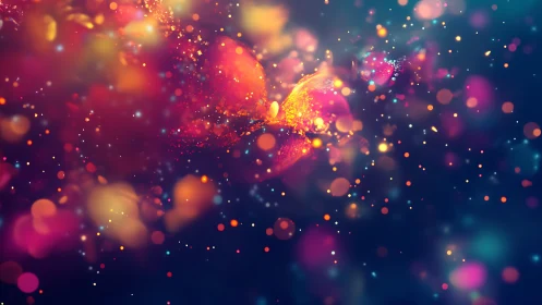 Abstract glowing butterfly in vibrant bokeh lights digital art.