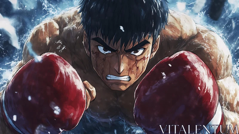 Intense Boxer Charges Forward with Crimson Gloves