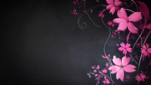Pink Floral Vines on Deep Charcoal Background.
