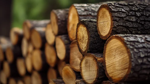 Stacked Firewood Logs in Natural Outdoor Setting, Rustic Style.