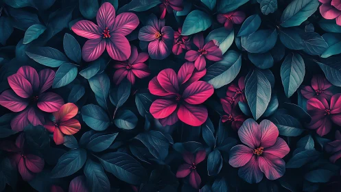 Neon Blooms Whisper Through Teal Darkness