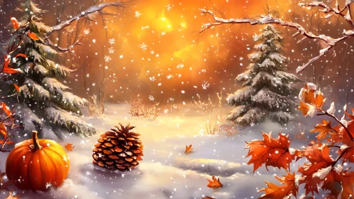 Pumpkin meets snowfall in a glowing autumn winter crossover.