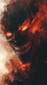 Infernal skull visage engulfed in roaring digital flames.