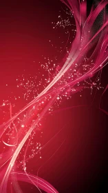 Red abstract light streaks with sparkling particle trails.