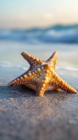 Sunny starfish resting gently on a quiet ocean shoreline.