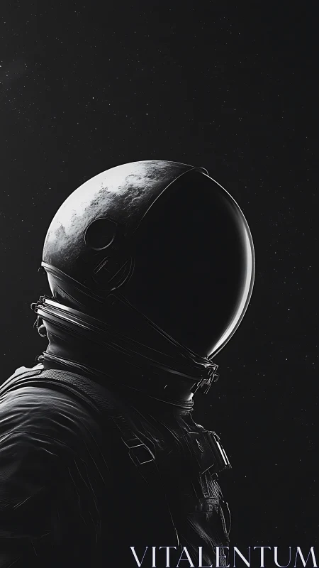 Lone astronaut drifts in silver starlight and quiet wonder.
