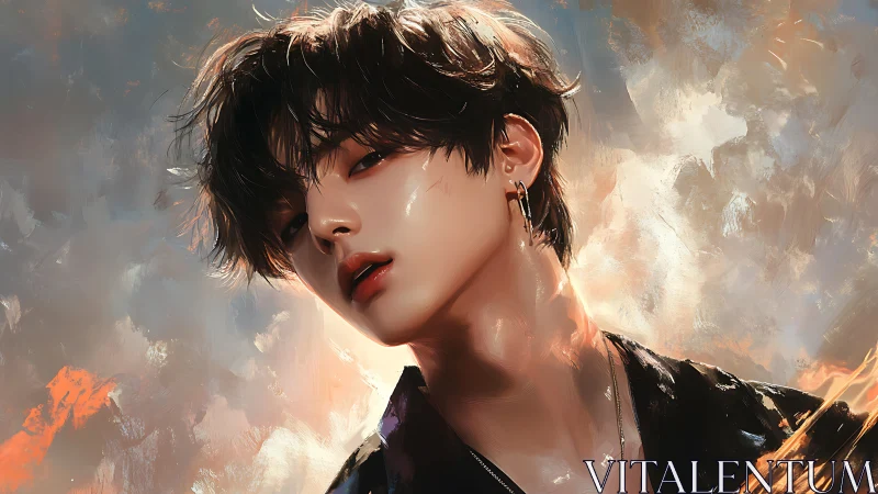 Iridescent portrait of androgynous youth in volatile light field.