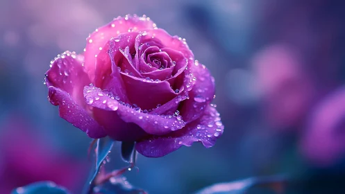 Magenta Rose with Dewdrops in Soft Focus.
