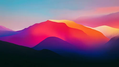 Layered gradient hills under soft multicolor sky.