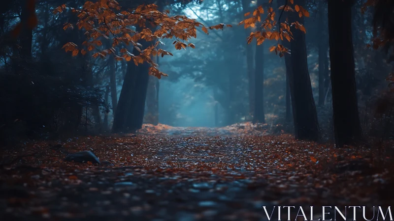 Autumnal Forest Corridor with Atmospheric Light Diffusion.