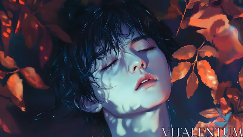 Moonlit dreamer lets autumn shadows paint their quiet skin