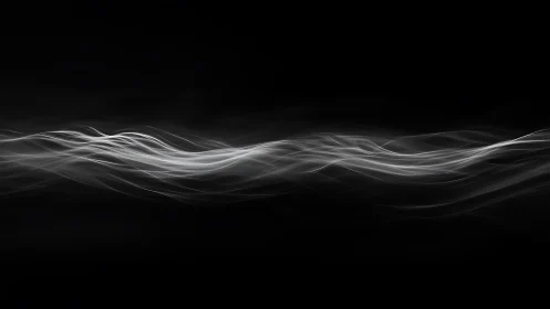 Monochrome light trails form fluid, wave-like motion across black