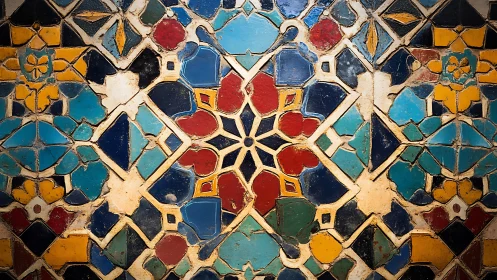 Intricate Islamic mosaic radiates vivid geometric symmetry.