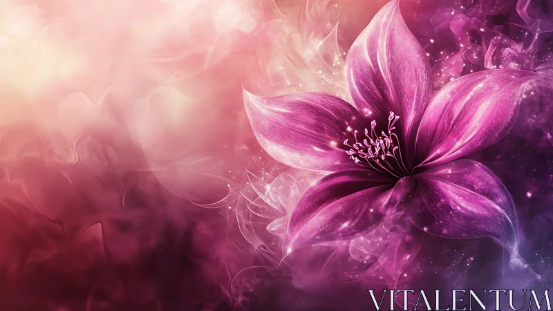 Luminous Pink Flower Blooming in Magical Mist.
