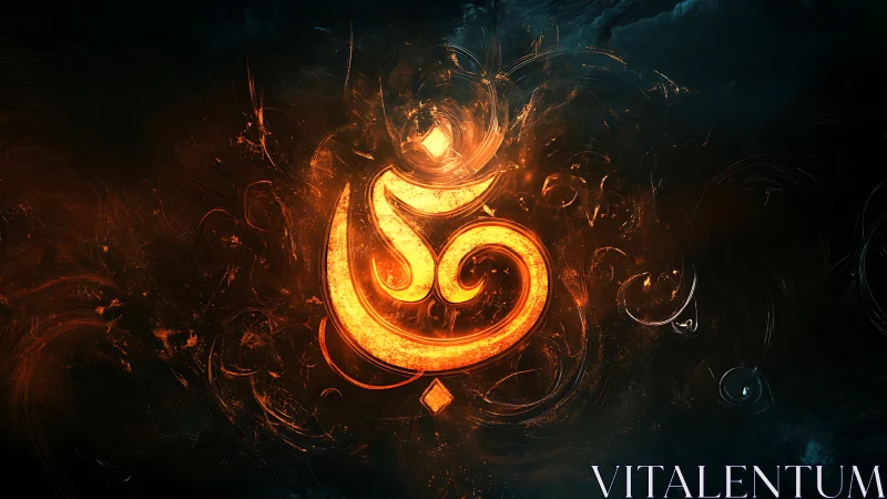 Luminous fiery Arabic calligraphy sigil on dark nebular field