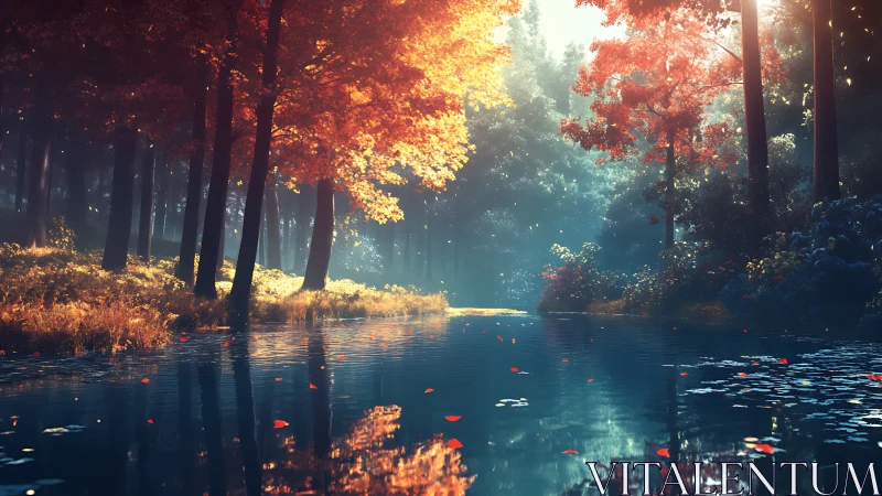 Autumn's Tranquil Embrace by the Water.