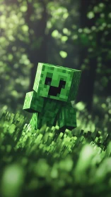 Pixelated forest creeper strolling through neon green hush.