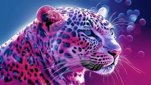 Neon Leopard Portrait in Magenta Digital Art.