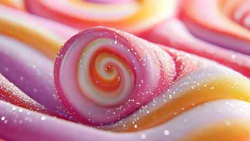 Crystalline spiral reveals layered concentric geometry with prismatic light diffraction.