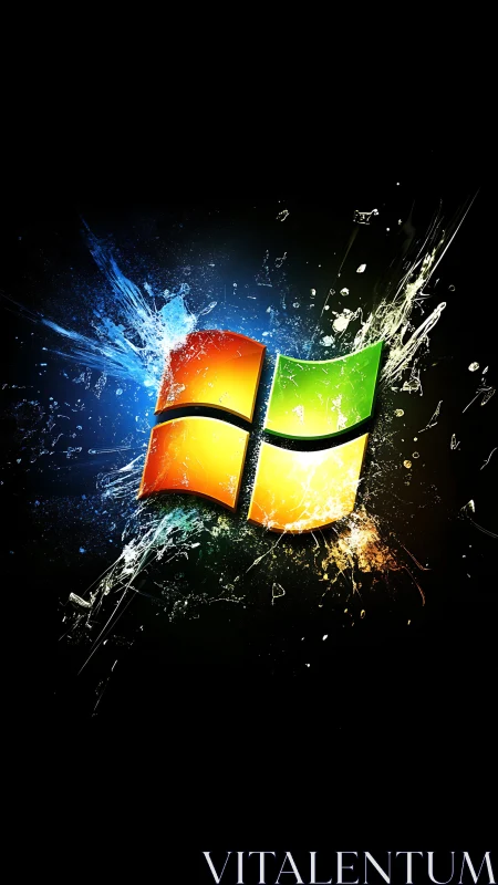 Windows logo with splatter effects on black background.