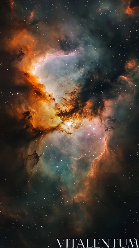 Stellar fire blossoms softly inside a turquoise cosmic bloom