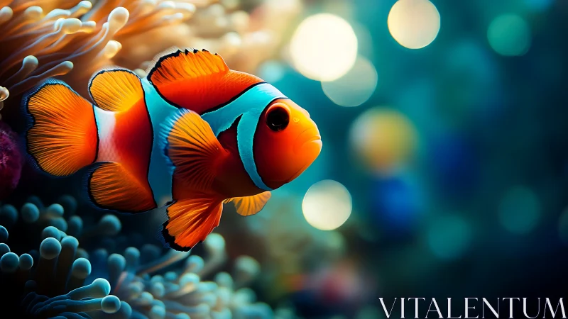 Clownfish drifts like a tiny lantern through neon sea bokeh