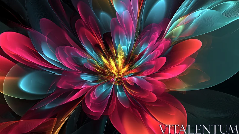 Radiant fractal flower bursts outward in luminous neon light