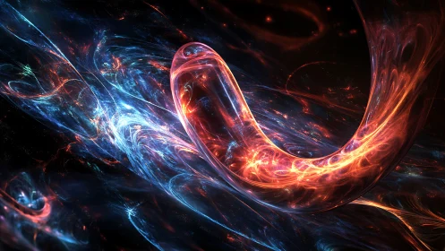 Curved plasma filament arcs through nebular fractal field