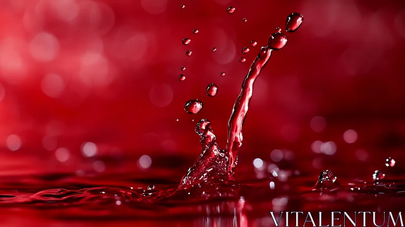 Crimson droplets dance upward in a vivid liquid splash moment