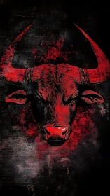 Bold red bull portrait glows with powerful graphic energy