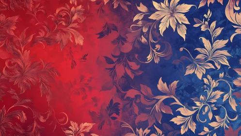 Floral ornament pattern crosses red and blue gradient field