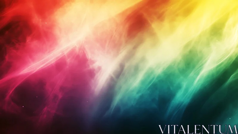 Radiant rainbow nebula drifting through soft cosmic light.