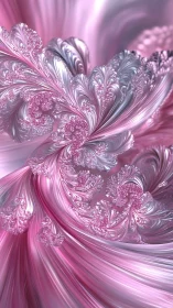 Shimmering pink fractal petals flow in elegant metallic light