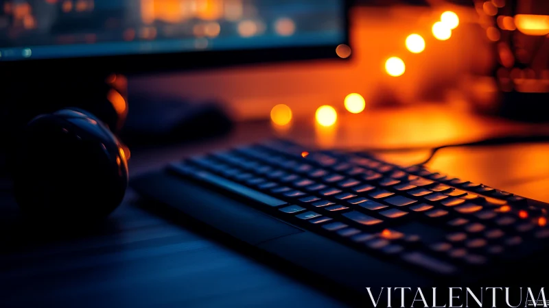 Midnight keyboard glow and bokeh-lit digital daydreams.
