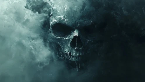 Vaporous skull emerges from turbulent fog with high contrast modeling