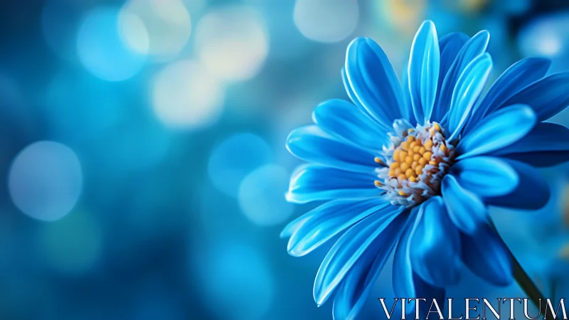 Blue flower with yellow stamens photographed against blurred background bokeh