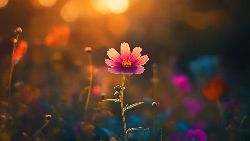 A Glowing Cosmos Flower Stands Alone in Soft Wonder.