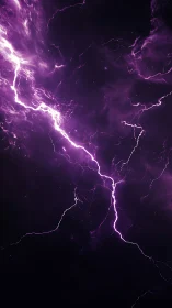 Purple forked lightning tearing through dense storm clouds.