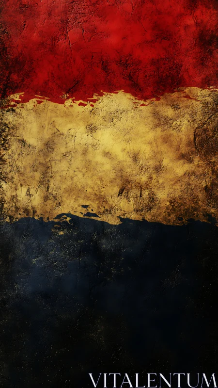 Weathered tricolor wall with bold, lived‑in textures.