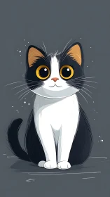 Stylized Tuxedo Cat with Amber Iris Rendition in Digital Vector Format
