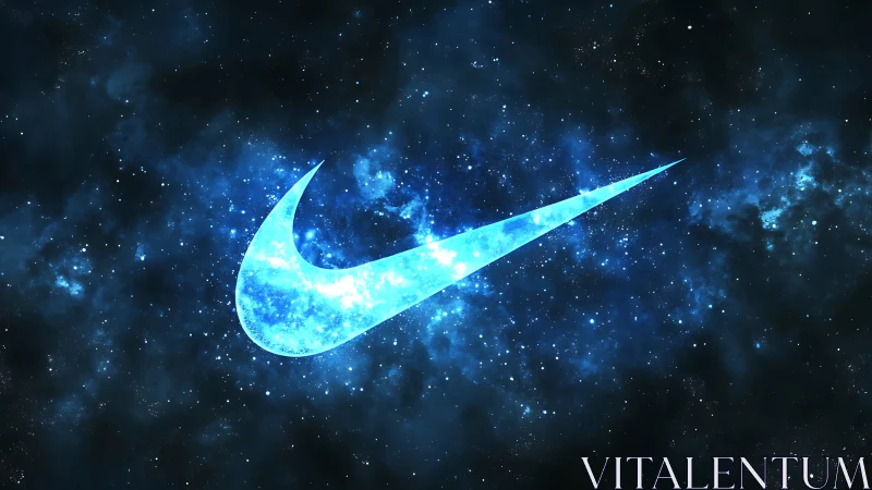 Nike-inspired cosmic swoosh glowing in deep space.