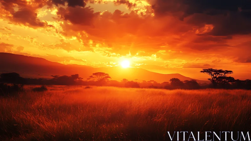 High-saturation African savanna sunset over grassland plain