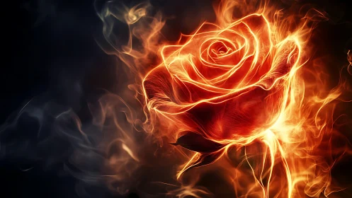 Inferno Bloom: Rose Consumed by Luminous Flame