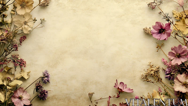 Dried Flowers on Cream Background Create Vintage Botanical Arrangement