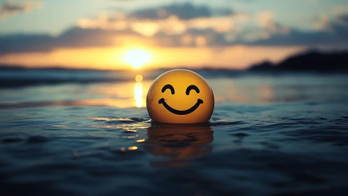 Smiling sun-orb drifts on twilight waves and quietly glows