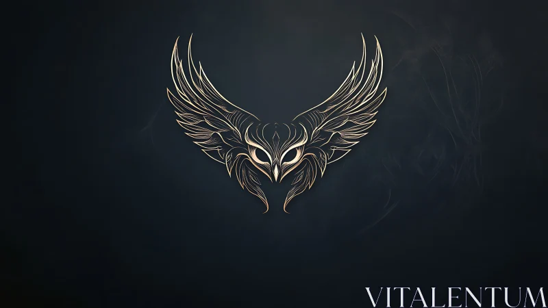 Golden linework phoenix emblem spreads luminous wings.
